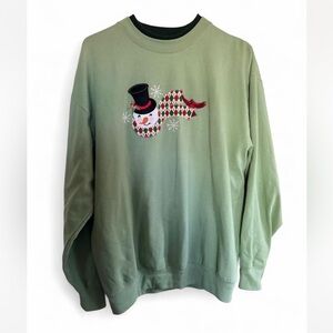 Vintage Green Snowman Sweater embroidered crewneck